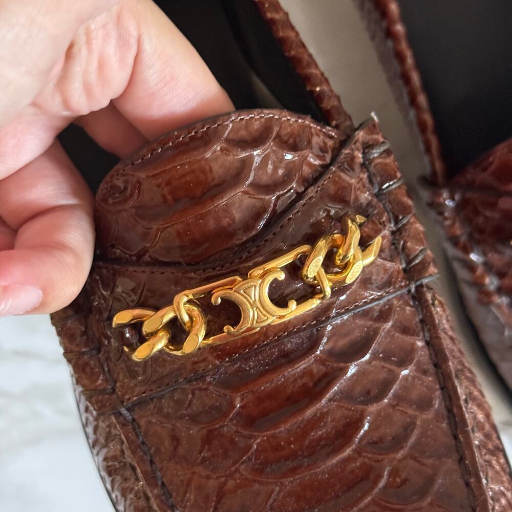 Celine Luco Loafer Triomphe Chain Python Embossed… - image 2